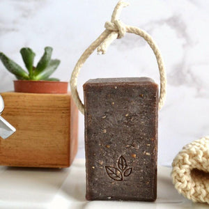
                  
                    Load image into Gallery viewer, Coffee &amp;amp; Raw Cacao Soap on a Rope - homemadeADVENTURES
                  
                