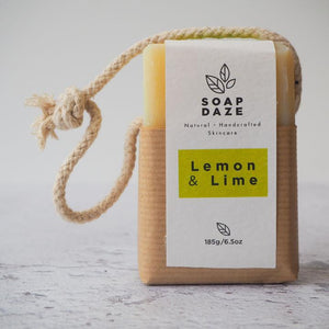 
                  
                    Load image into Gallery viewer, Lemon &amp;amp; Lime Soap on a Rope 185g - homemadeADVENTURES
                  
                